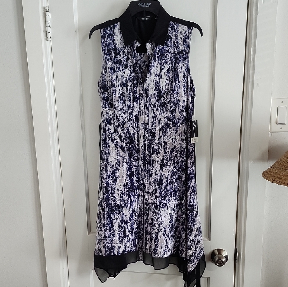 Simply Vera Vera Wang Navy, White & Black Sleeveless High-Low Dress